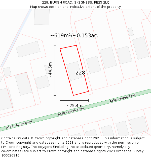 228, BURGH ROAD, SKEGNESS, PE25 2LQ: Plot and title map