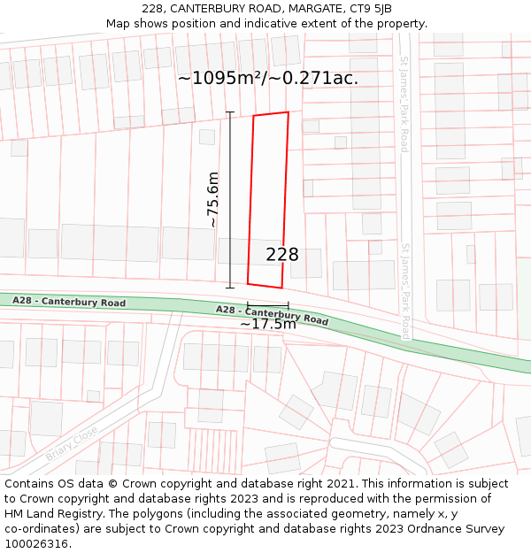 228, CANTERBURY ROAD, MARGATE, CT9 5JB: Plot and title map