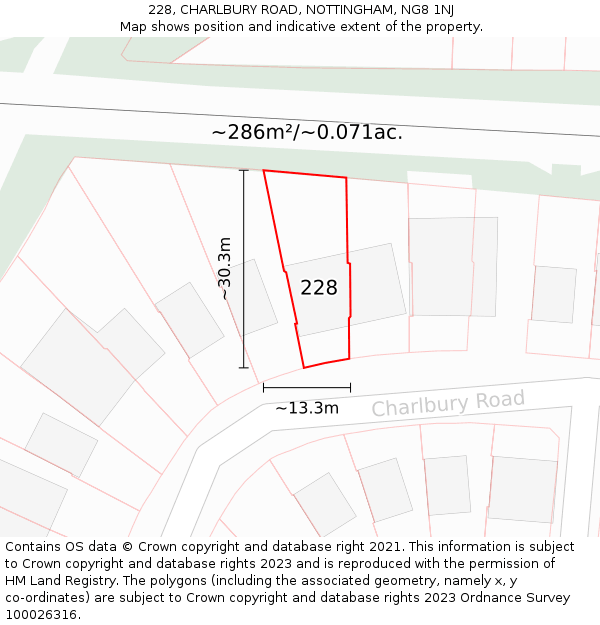 228, CHARLBURY ROAD, NOTTINGHAM, NG8 1NJ: Plot and title map