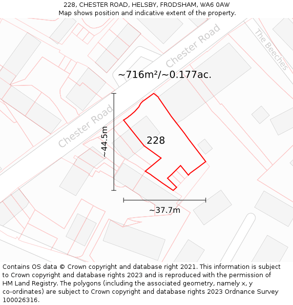 228, CHESTER ROAD, HELSBY, FRODSHAM, WA6 0AW: Plot and title map