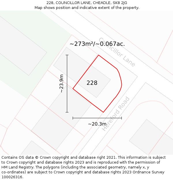 228, COUNCILLOR LANE, CHEADLE, SK8 2JG: Plot and title map