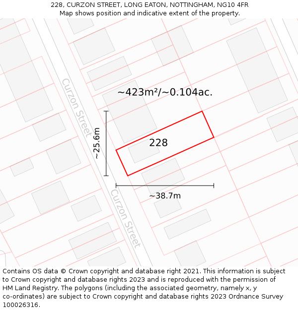 228, CURZON STREET, LONG EATON, NOTTINGHAM, NG10 4FR: Plot and title map