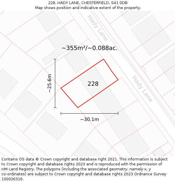 228, HADY LANE, CHESTERFIELD, S41 0DB: Plot and title map