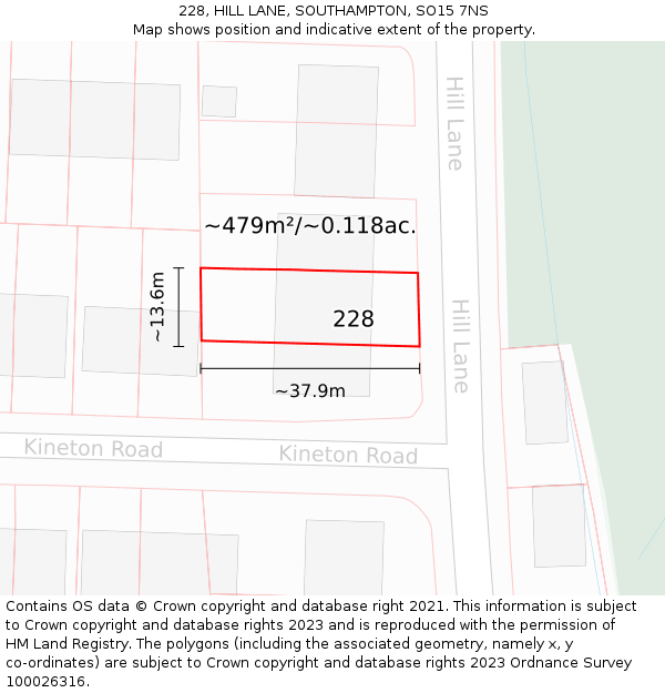 228, HILL LANE, SOUTHAMPTON, SO15 7NS: Plot and title map