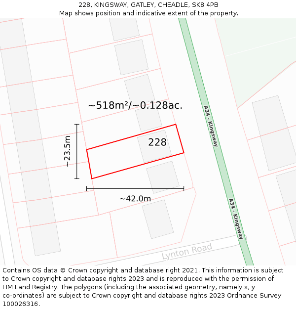 228, KINGSWAY, GATLEY, CHEADLE, SK8 4PB: Plot and title map