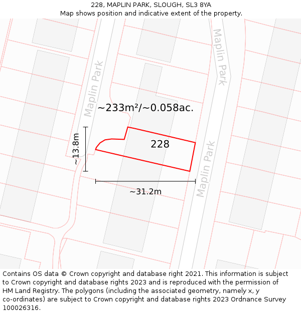 228, MAPLIN PARK, SLOUGH, SL3 8YA: Plot and title map