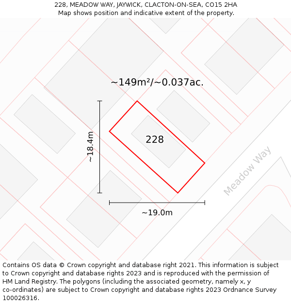 228, MEADOW WAY, JAYWICK, CLACTON-ON-SEA, CO15 2HA: Plot and title map