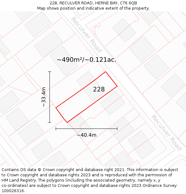 228, RECULVER ROAD, HERNE BAY, CT6 6QB: Plot and title map