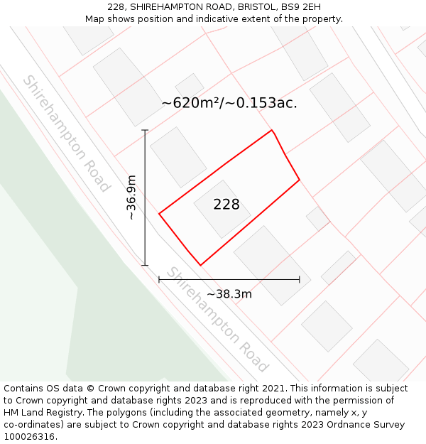 228, SHIREHAMPTON ROAD, BRISTOL, BS9 2EH: Plot and title map