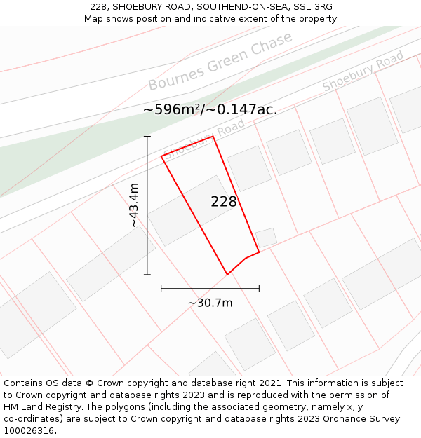 228, SHOEBURY ROAD, SOUTHEND-ON-SEA, SS1 3RG: Plot and title map