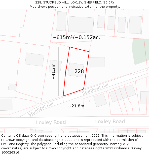 228, STUDFIELD HILL, LOXLEY, SHEFFIELD, S6 6RY: Plot and title map