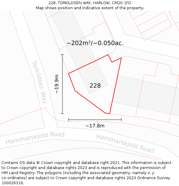 228, TORKILDSEN WAY, HARLOW, CM20 1FD: Plot and title map