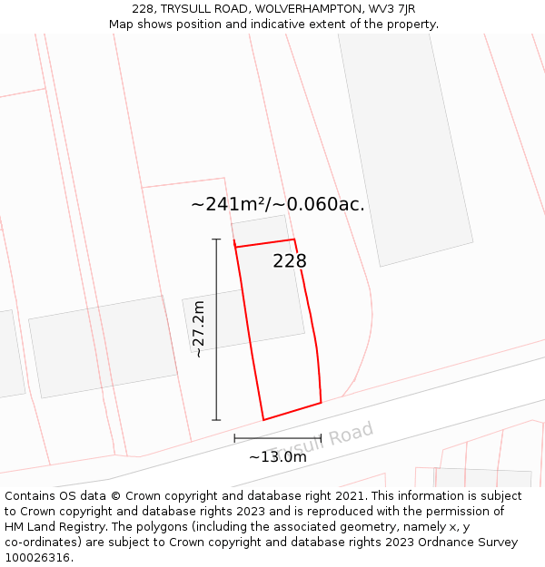 228, TRYSULL ROAD, WOLVERHAMPTON, WV3 7JR: Plot and title map