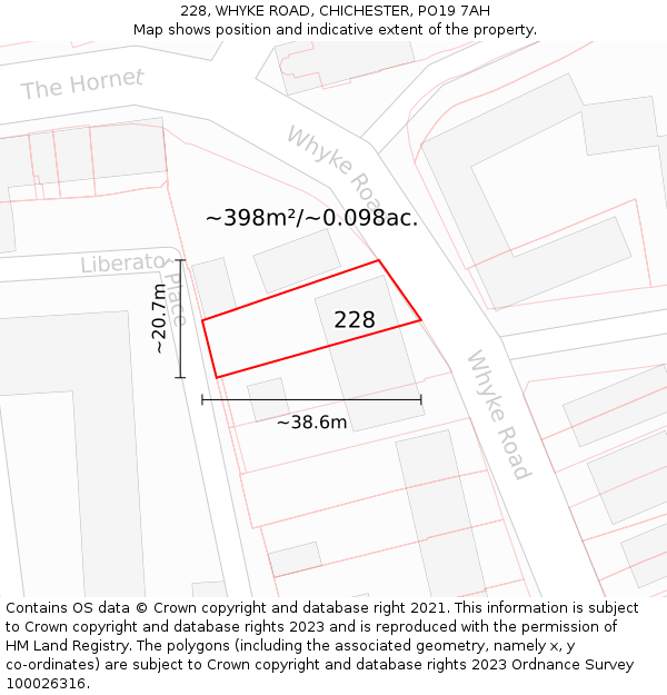 228, WHYKE ROAD, CHICHESTER, PO19 7AH: Plot and title map