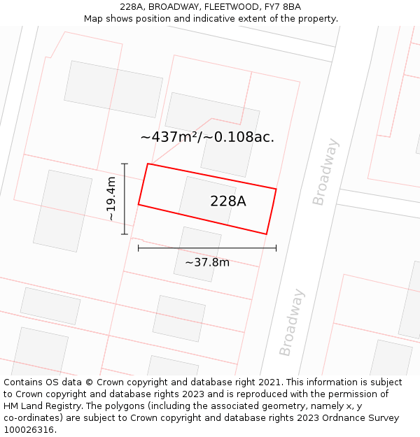 228A, BROADWAY, FLEETWOOD, FY7 8BA: Plot and title map