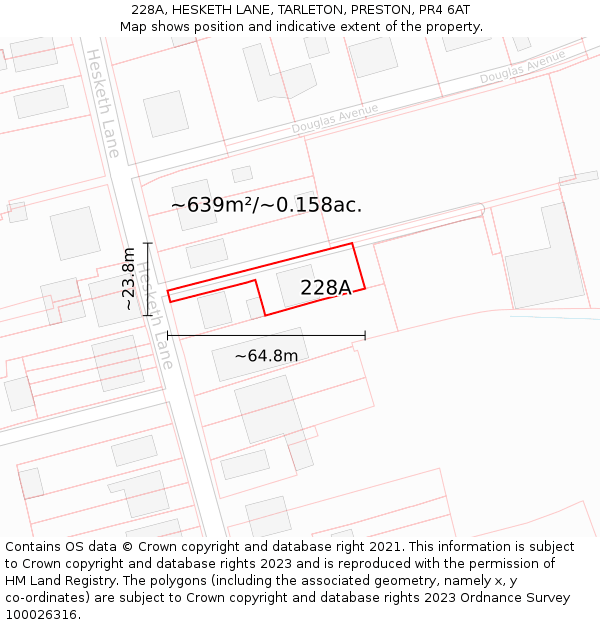 228A, HESKETH LANE, TARLETON, PRESTON, PR4 6AT: Plot and title map