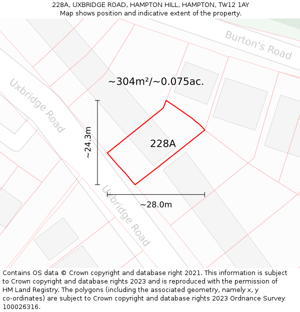 228A, UXBRIDGE ROAD, HAMPTON HILL, HAMPTON, TW12 1AY: Plot and title map