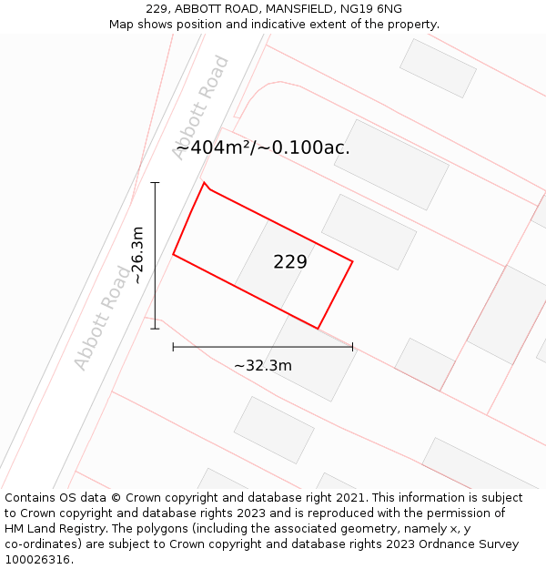 229, ABBOTT ROAD, MANSFIELD, NG19 6NG: Plot and title map