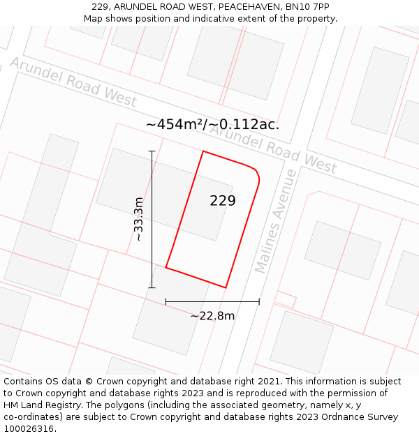 229, ARUNDEL ROAD WEST, PEACEHAVEN, BN10 7PP: Plot and title map