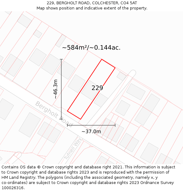 229, BERGHOLT ROAD, COLCHESTER, CO4 5AT: Plot and title map