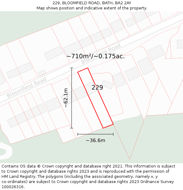 229, BLOOMFIELD ROAD, BATH, BA2 2AY: Plot and title map