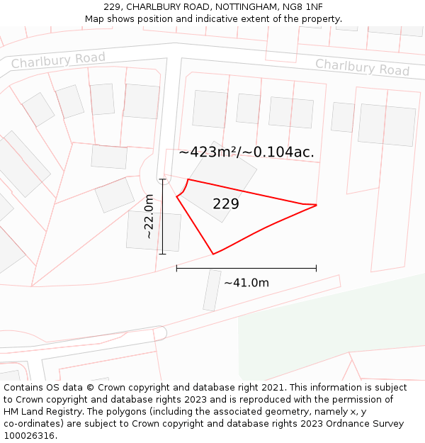 229, CHARLBURY ROAD, NOTTINGHAM, NG8 1NF: Plot and title map