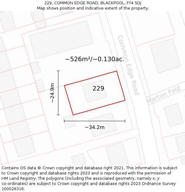 229, COMMON EDGE ROAD, BLACKPOOL, FY4 5DJ: Plot and title map