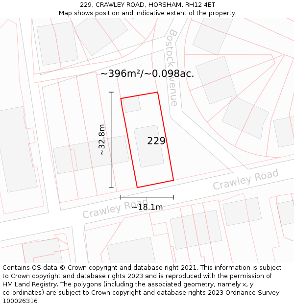 229, CRAWLEY ROAD, HORSHAM, RH12 4ET: Plot and title map