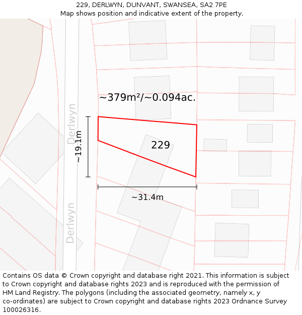 229, DERLWYN, DUNVANT, SWANSEA, SA2 7PE: Plot and title map