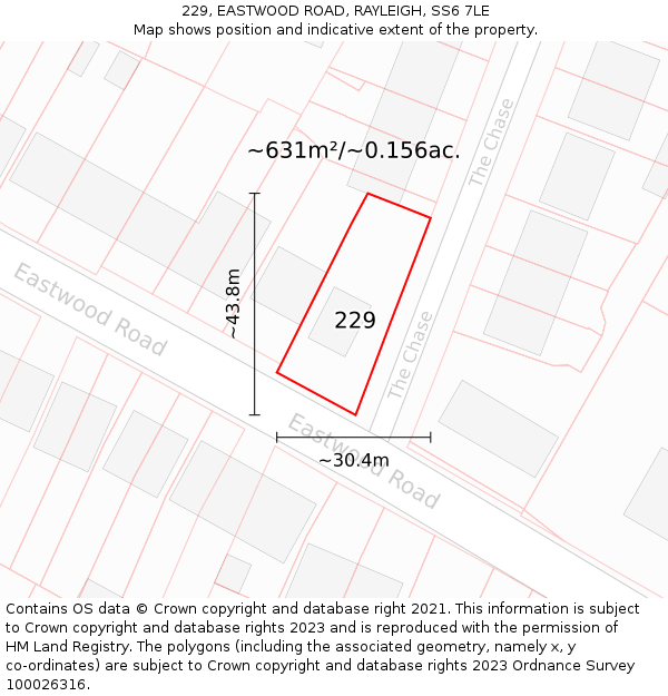 229, EASTWOOD ROAD, RAYLEIGH, SS6 7LE: Plot and title map