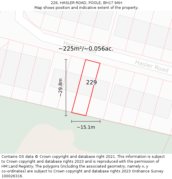 229, HASLER ROAD, POOLE, BH17 9AH: Plot and title map