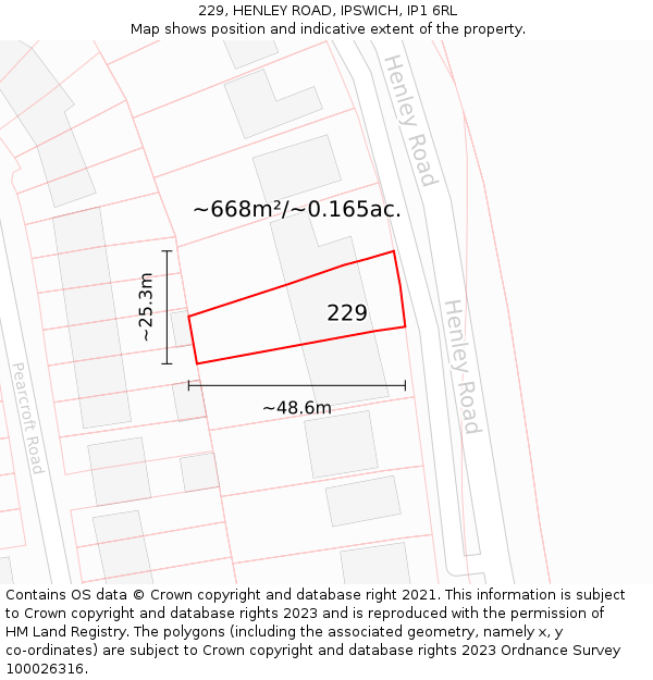 229, HENLEY ROAD, IPSWICH, IP1 6RL: Plot and title map