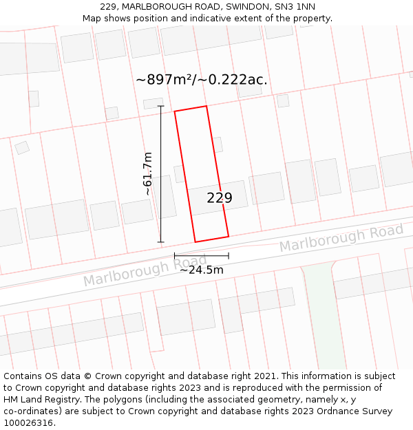 229, MARLBOROUGH ROAD, SWINDON, SN3 1NN: Plot and title map