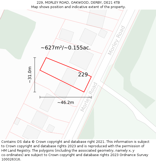 229, MORLEY ROAD, OAKWOOD, DERBY, DE21 4TB: Plot and title map