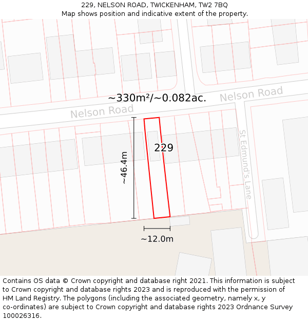 229, NELSON ROAD, TWICKENHAM, TW2 7BQ: Plot and title map