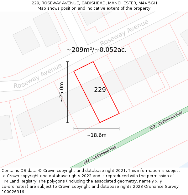 229, ROSEWAY AVENUE, CADISHEAD, MANCHESTER, M44 5GH: Plot and title map