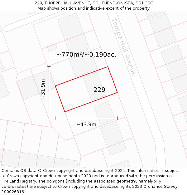 229, THORPE HALL AVENUE, SOUTHEND-ON-SEA, SS1 3SG: Plot and title map