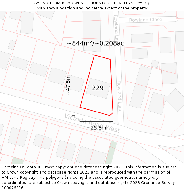 229, VICTORIA ROAD WEST, THORNTON-CLEVELEYS, FY5 3QE: Plot and title map