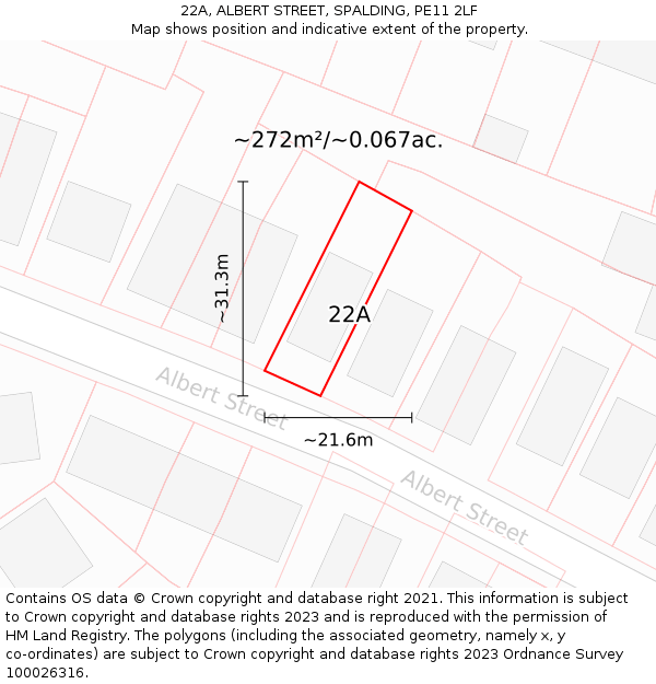 22A, ALBERT STREET, SPALDING, PE11 2LF: Plot and title map