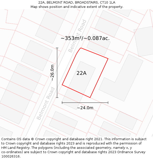 22A, BELMONT ROAD, BROADSTAIRS, CT10 1LA: Plot and title map