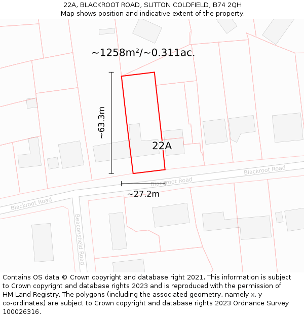 22A, BLACKROOT ROAD, SUTTON COLDFIELD, B74 2QH: Plot and title map