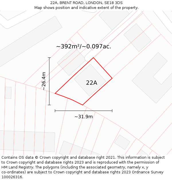 22A, BRENT ROAD, LONDON, SE18 3DS: Plot and title map