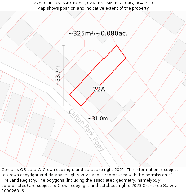 22A, CLIFTON PARK ROAD, CAVERSHAM, READING, RG4 7PD: Plot and title map