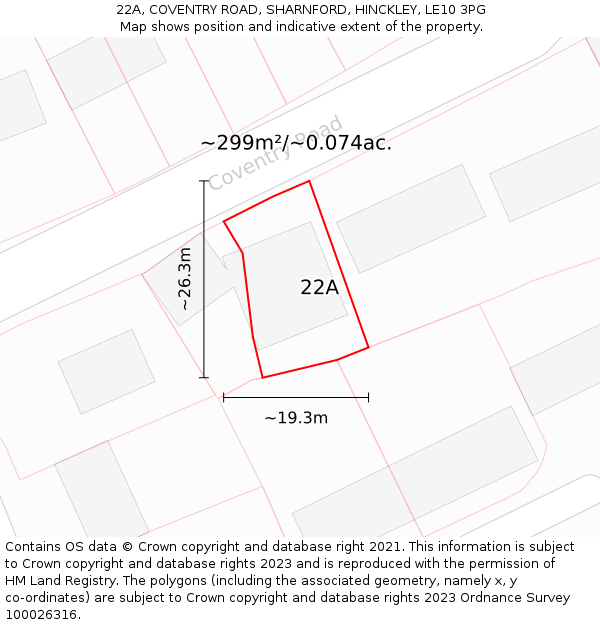 22A, COVENTRY ROAD, SHARNFORD, HINCKLEY, LE10 3PG: Plot and title map