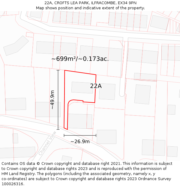 22A, CROFTS LEA PARK, ILFRACOMBE, EX34 9PN: Plot and title map
