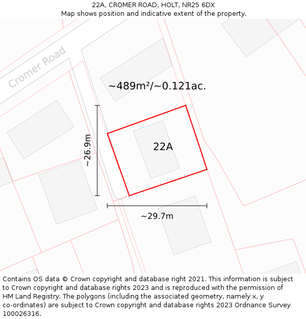 22A, CROMER ROAD, HOLT, NR25 6DX: Plot and title map