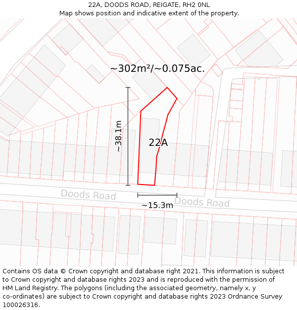 22A, DOODS ROAD, REIGATE, RH2 0NL: Plot and title map