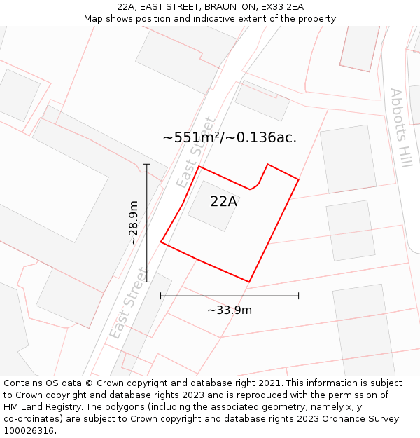 22A, EAST STREET, BRAUNTON, EX33 2EA: Plot and title map