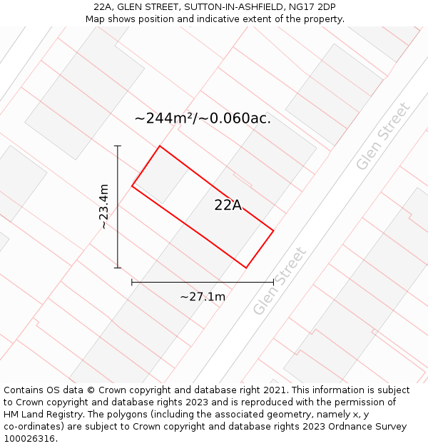 22A, GLEN STREET, SUTTON-IN-ASHFIELD, NG17 2DP: Plot and title map