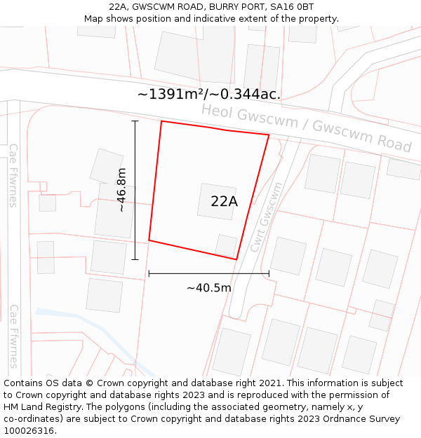22A, GWSCWM ROAD, BURRY PORT, SA16 0BT: Plot and title map